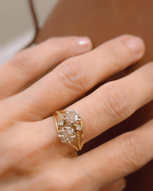 Bague Toi et Moi ancienne - Diamants Rose Cut