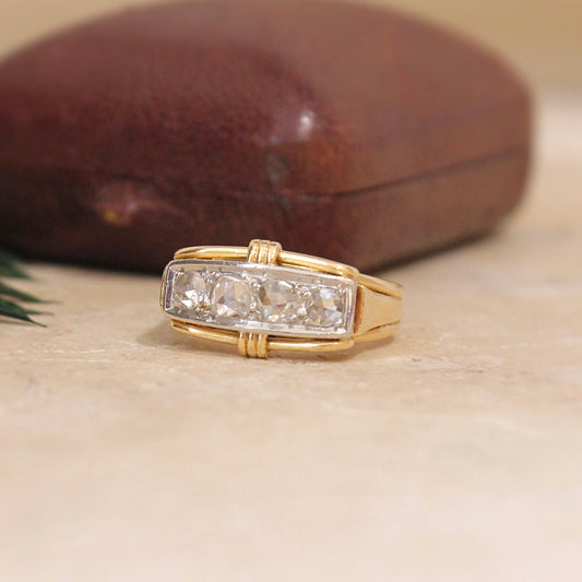 bague art déco en or jaune et diamants