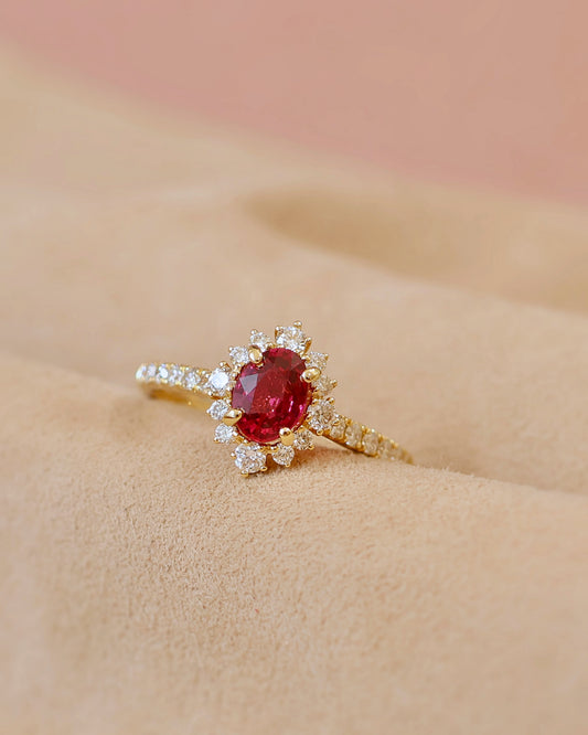 Bague rubis et diamants -anneau pavé de diamants