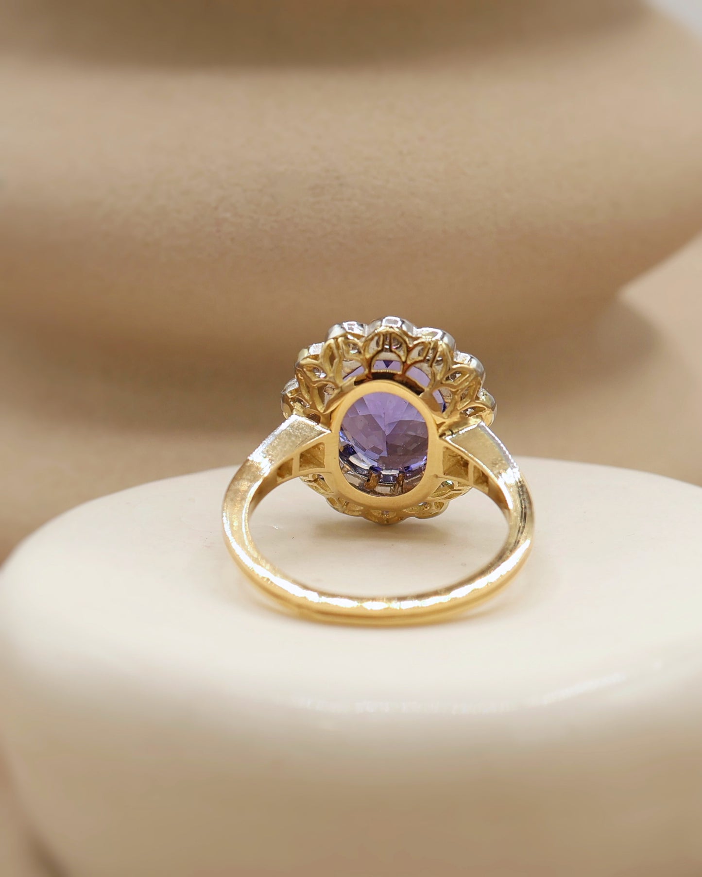 Bague marguerite Tanzanite diamants or jaune 18K