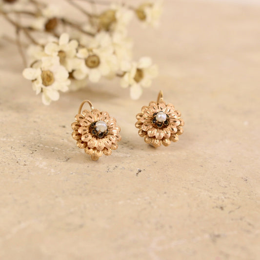 Adorables boucles d'oreilles vintage pour femme-Fleurs aux pétales délicates en or rose