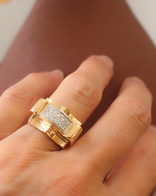 bague ancienne -bague tank-années 40-orrose et diamants