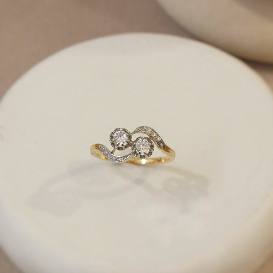 bague ancienne diamants - bague toi et moi- or jaune et platine