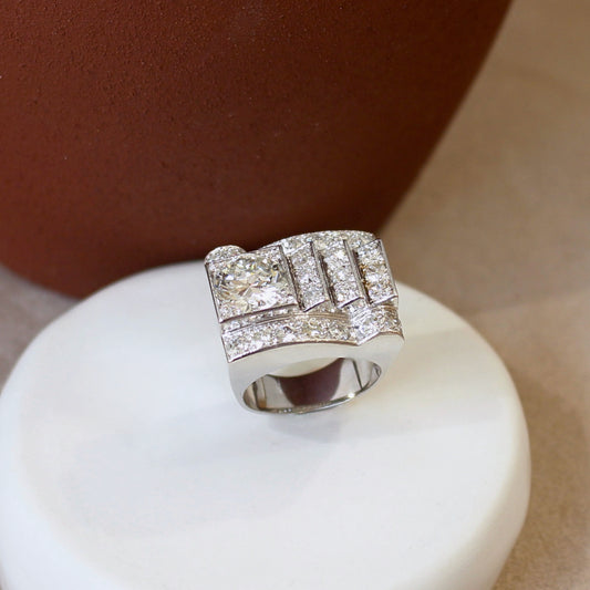 bague ancienne epoque Art Deco en or blanc et platine