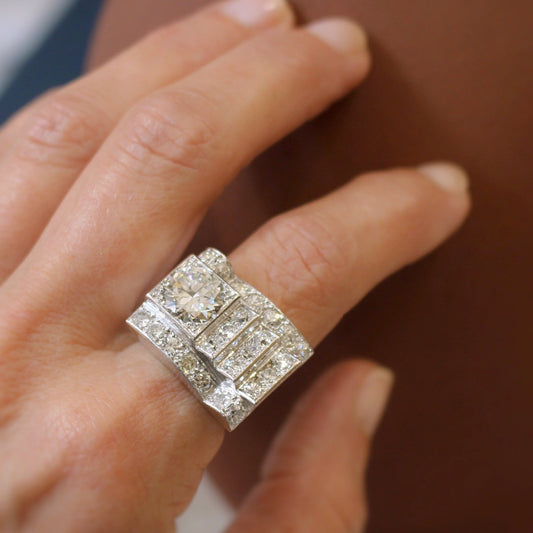 bague art déco diamants taille ancienne-monture en or blanc 18k