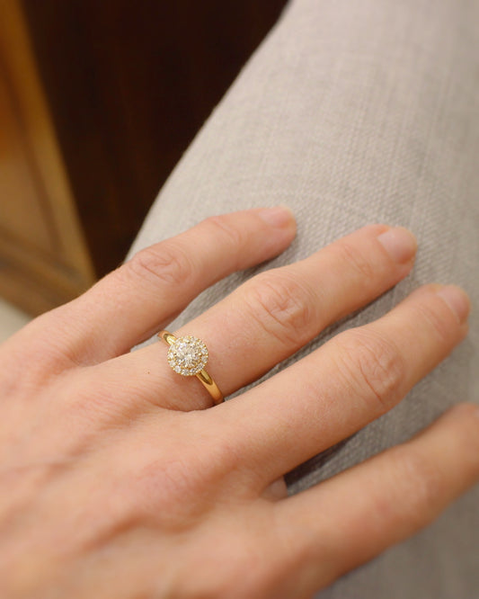 bague de fiançailles halo de diamants-diamant central de à,43 carat-monture en or jaune 18k