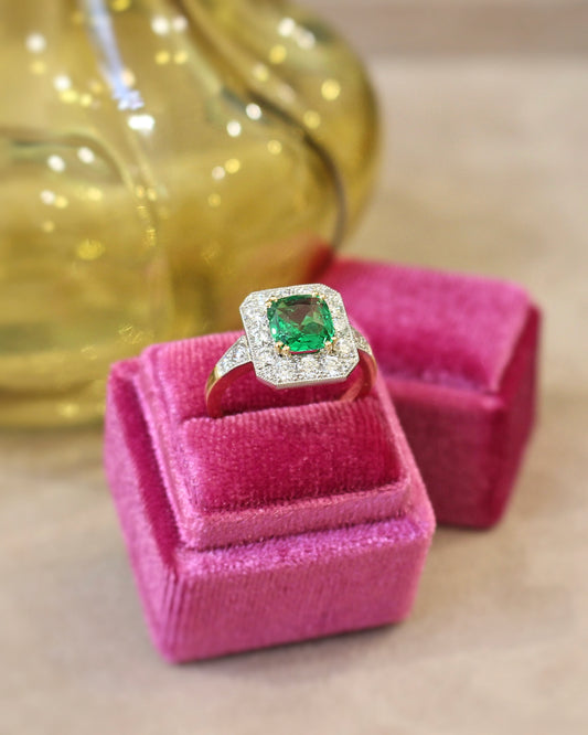bague entourage grenat tsavorite et diamants-esprit art déco