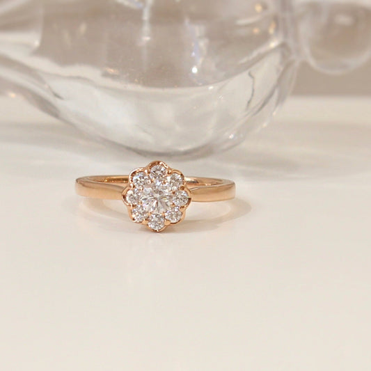 Bague fleur diamants - Monture en or rose