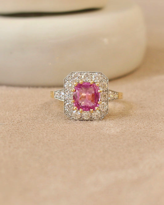 bague saphir rose entourage diamants-esprit art déco