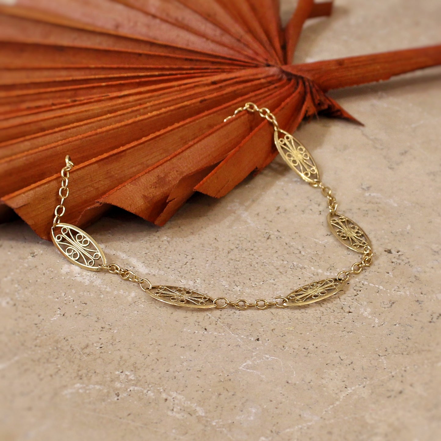 bracelet ancien maille filigrane en or jaune 18K