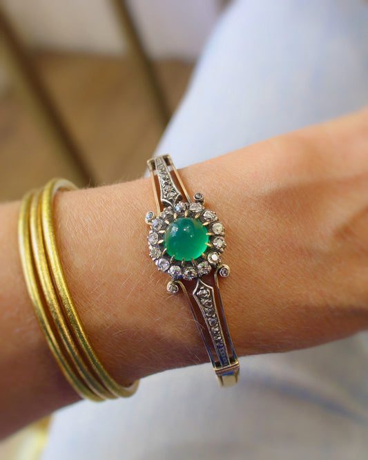 bracelet ancien avec un cabochon de chysoprase- or rose 18k et argent