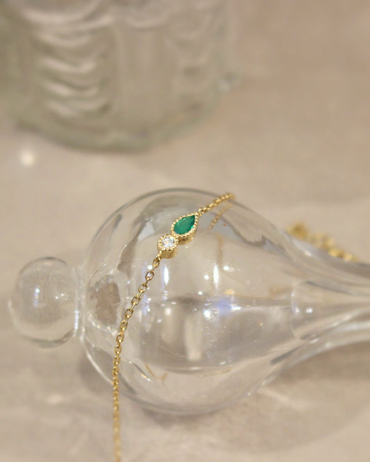 bracelet émeraude et diamant sur or jaune 18K