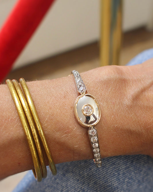 bracelet jonc ouvrant ancien - fin 19ème - or rose et platine