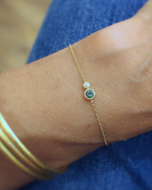 bracelet saphir teal et diamant- bracelet fin pour femme en or jaune