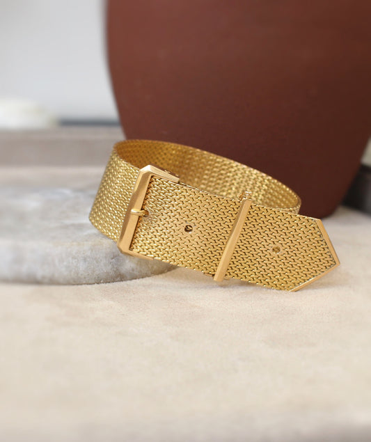 bracelet vintage des années 60 en or jaune 18k- bracelet ceinture maille milanaise