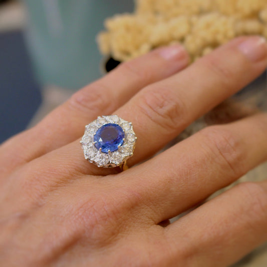 magnifique bague de fiançailles-bague marguerite saphir de ceylan entourage diamants