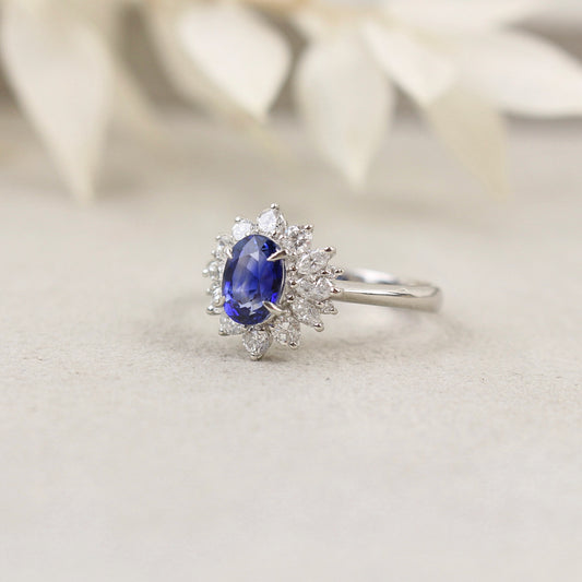 Bague marguerite saphir ovale