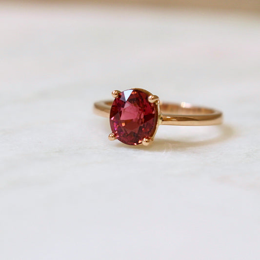 BaguesolitaireTourmalinetailleovalemontureenorrose18k