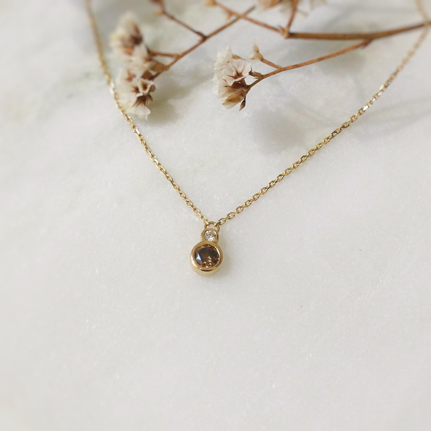 Collier diamant chocolat et diamant classique en or rose 18k