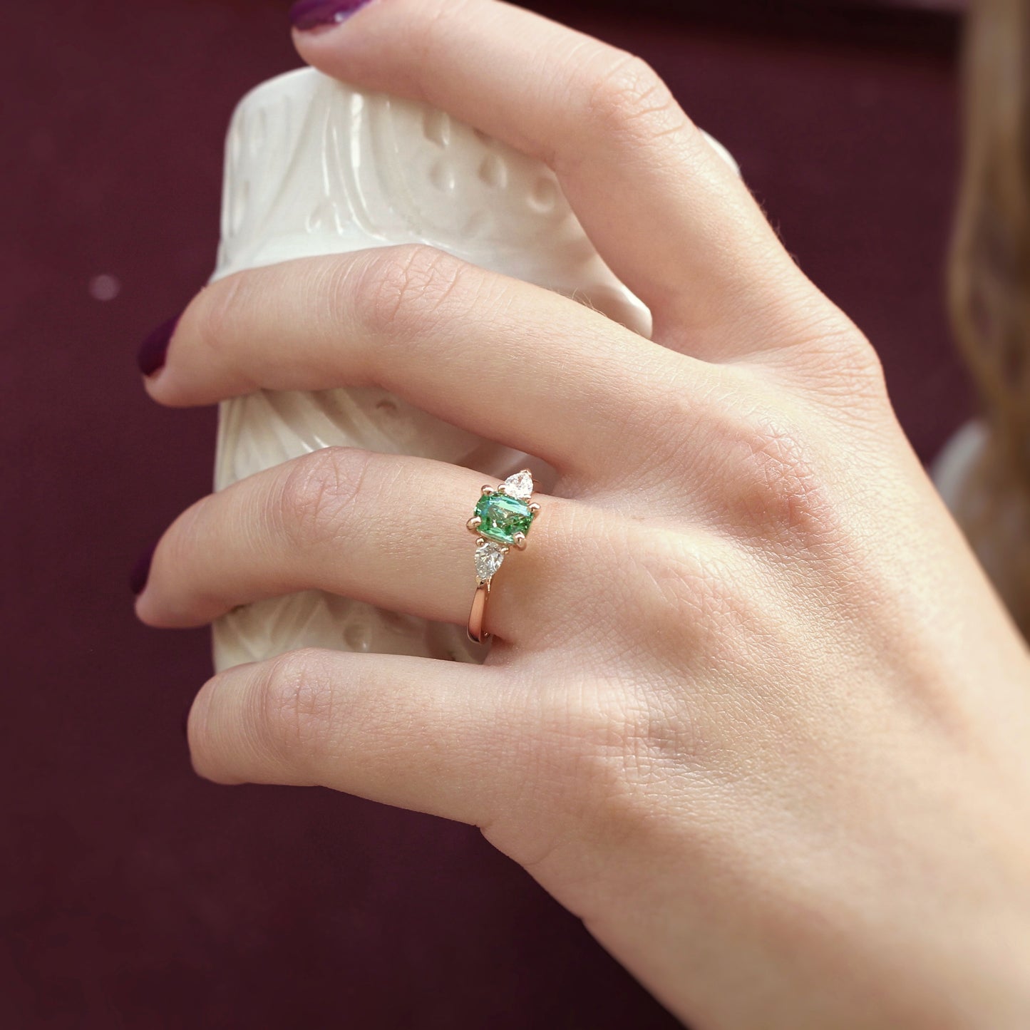 Bague Tourmaline verte et diamants poire