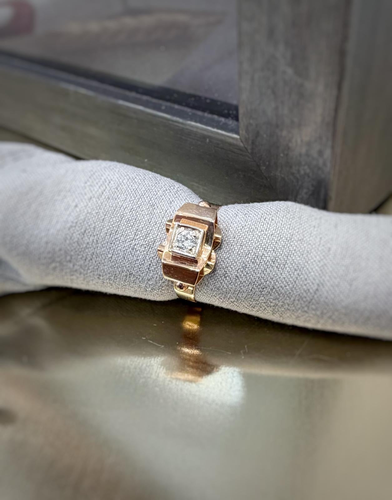 Bague Tank lignes graphiques diamant or 18K