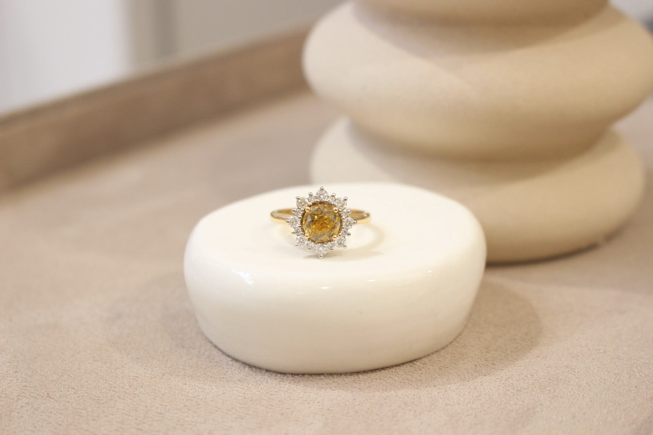 Bague or jaune combolite entourage diamants or jaune 18K