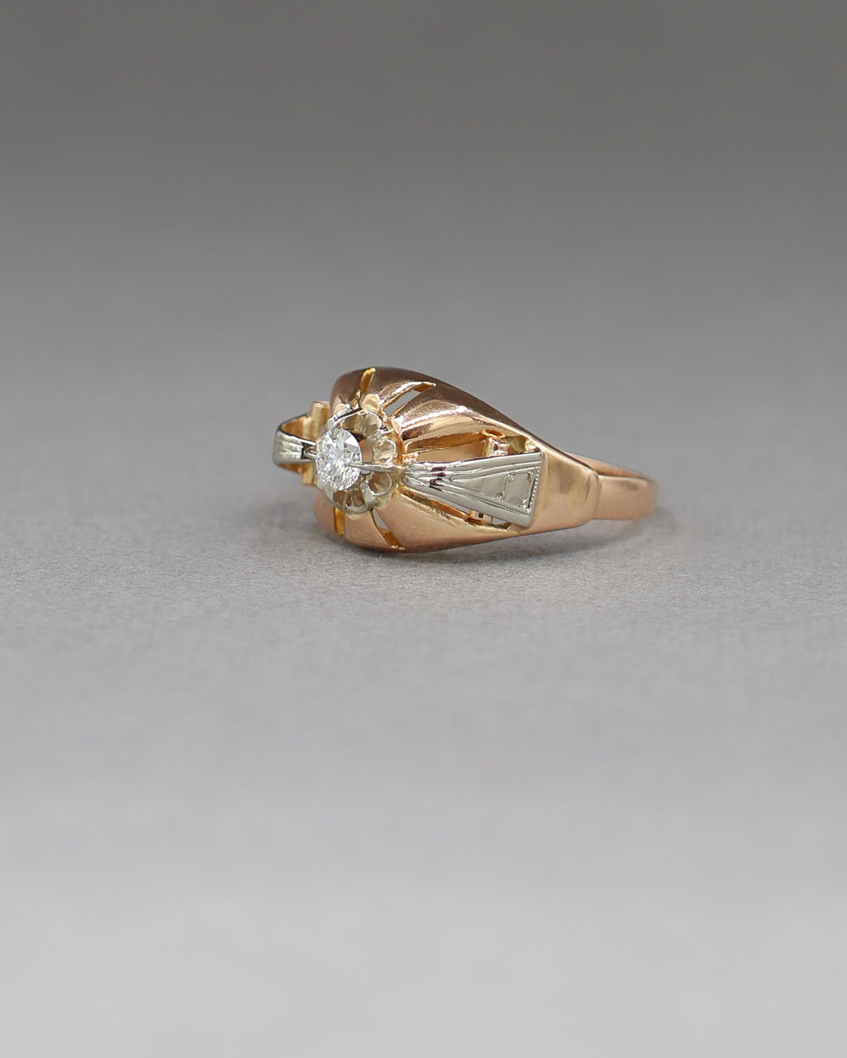 Bague annees 40 Tank diamant or rose 