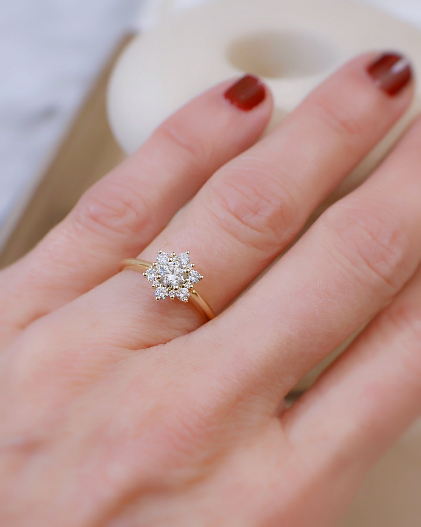 Bague de fiancailles halo de diamants or jaune 18K