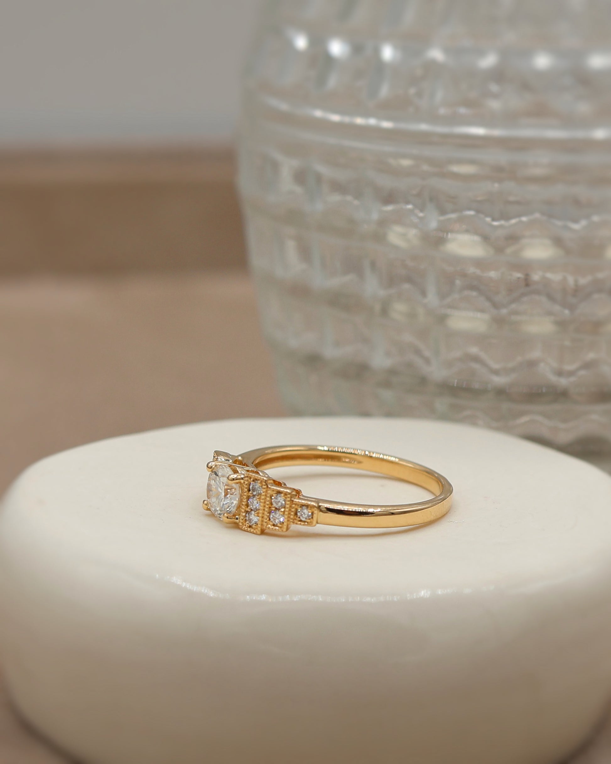 Bague diamants sertis perle Art Deco or jaune 18K