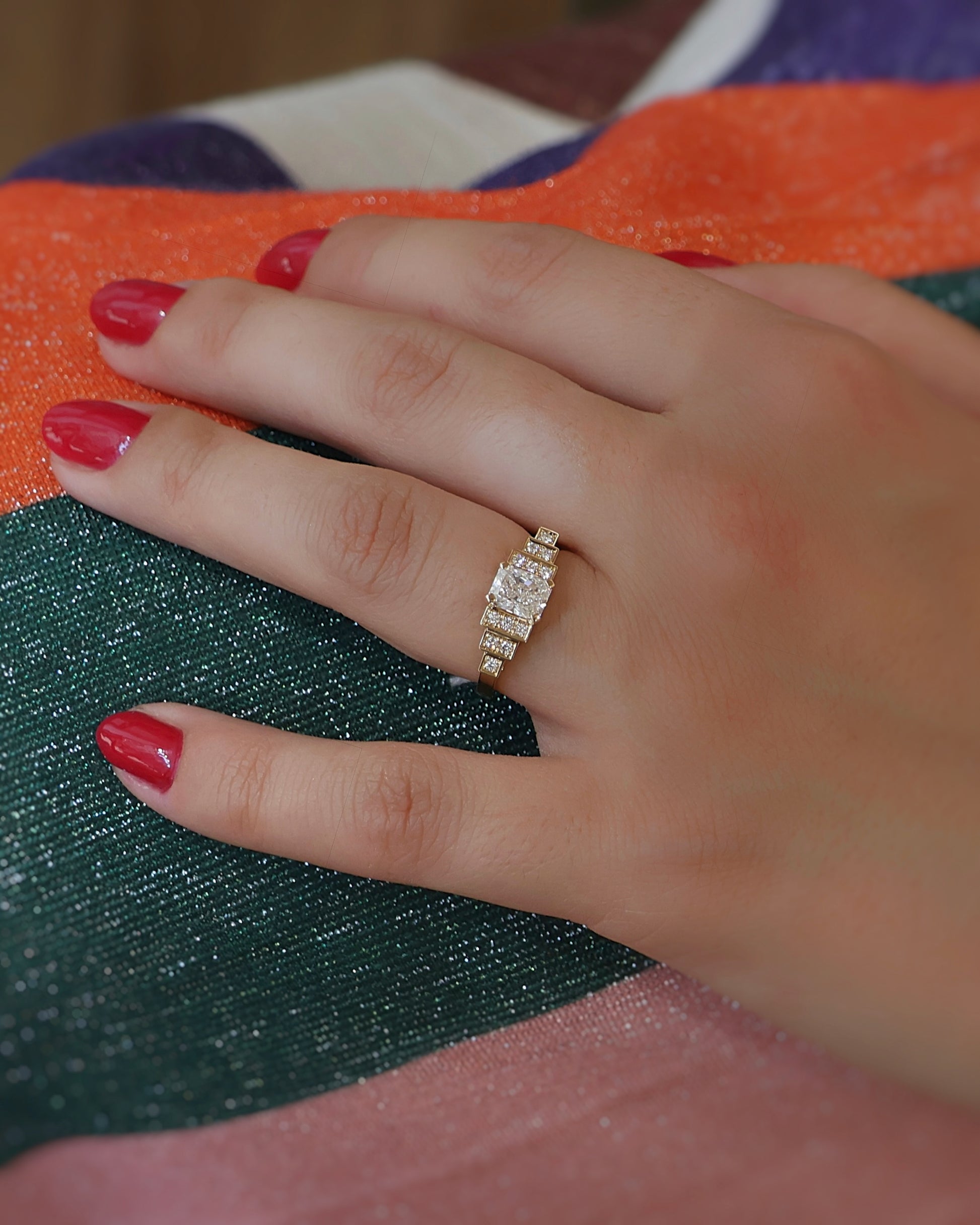 Bague escalier diamants or jaune 18K