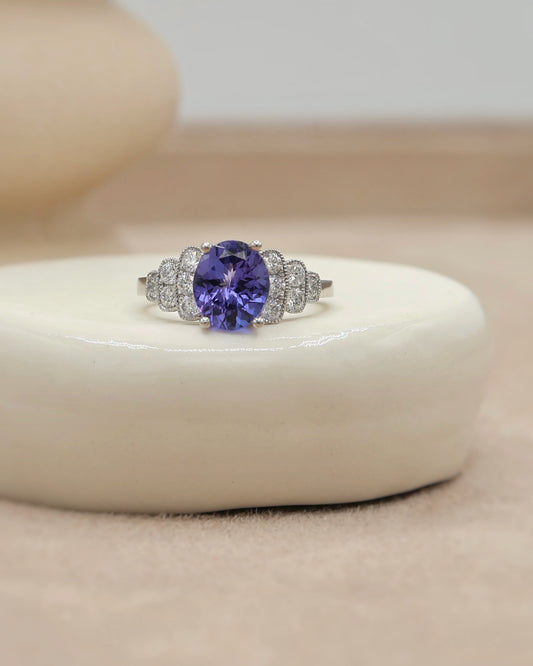 Bague esprit Art déco tanzanite diamants