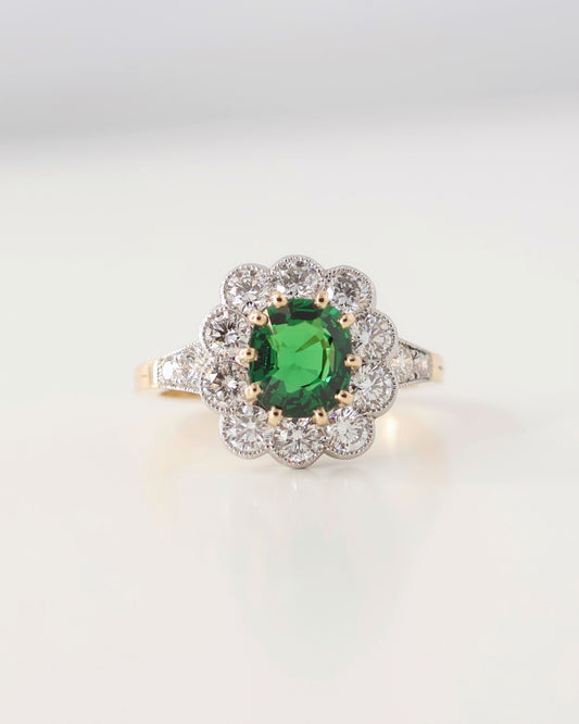 Bague grenat tsavorite diamants or 18K