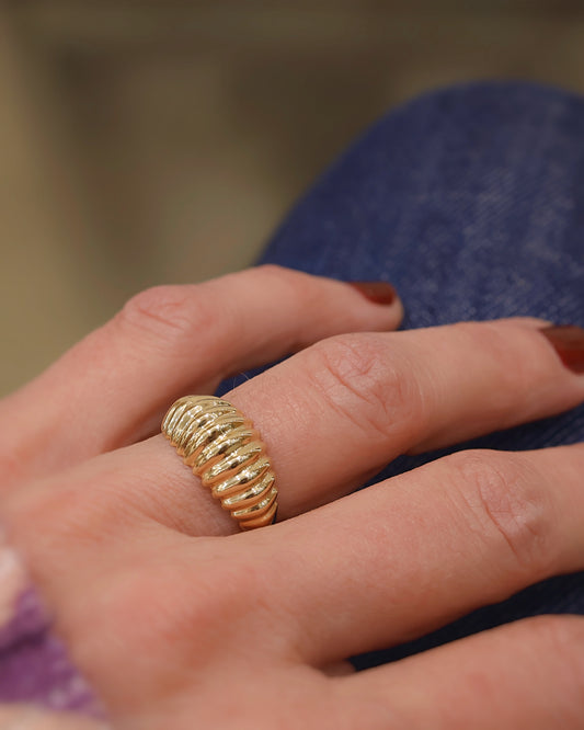 Bague jonc a godrons or jaune 18K