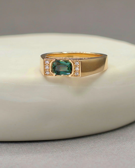 Bague jonc saphir et diamants or 18K