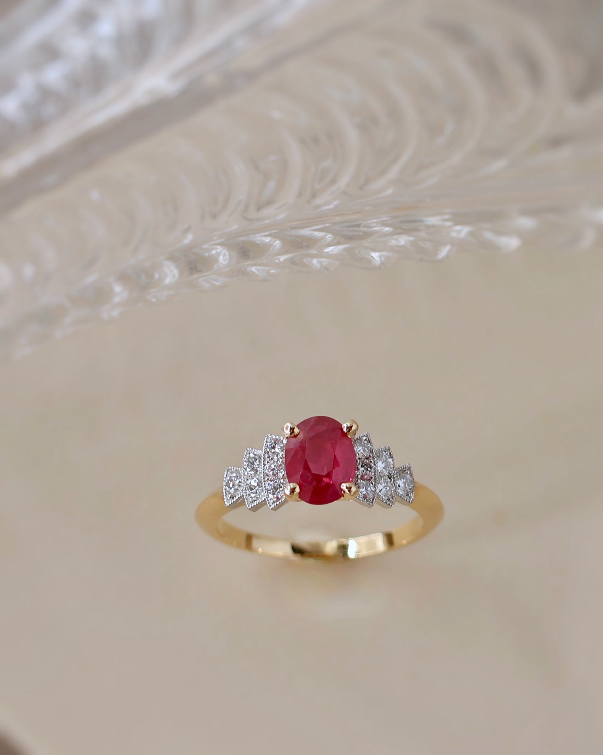 Bague rubis diamants platine or jaune 18K