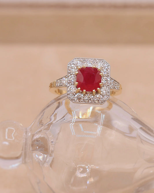 Bague rubis entourage diamants