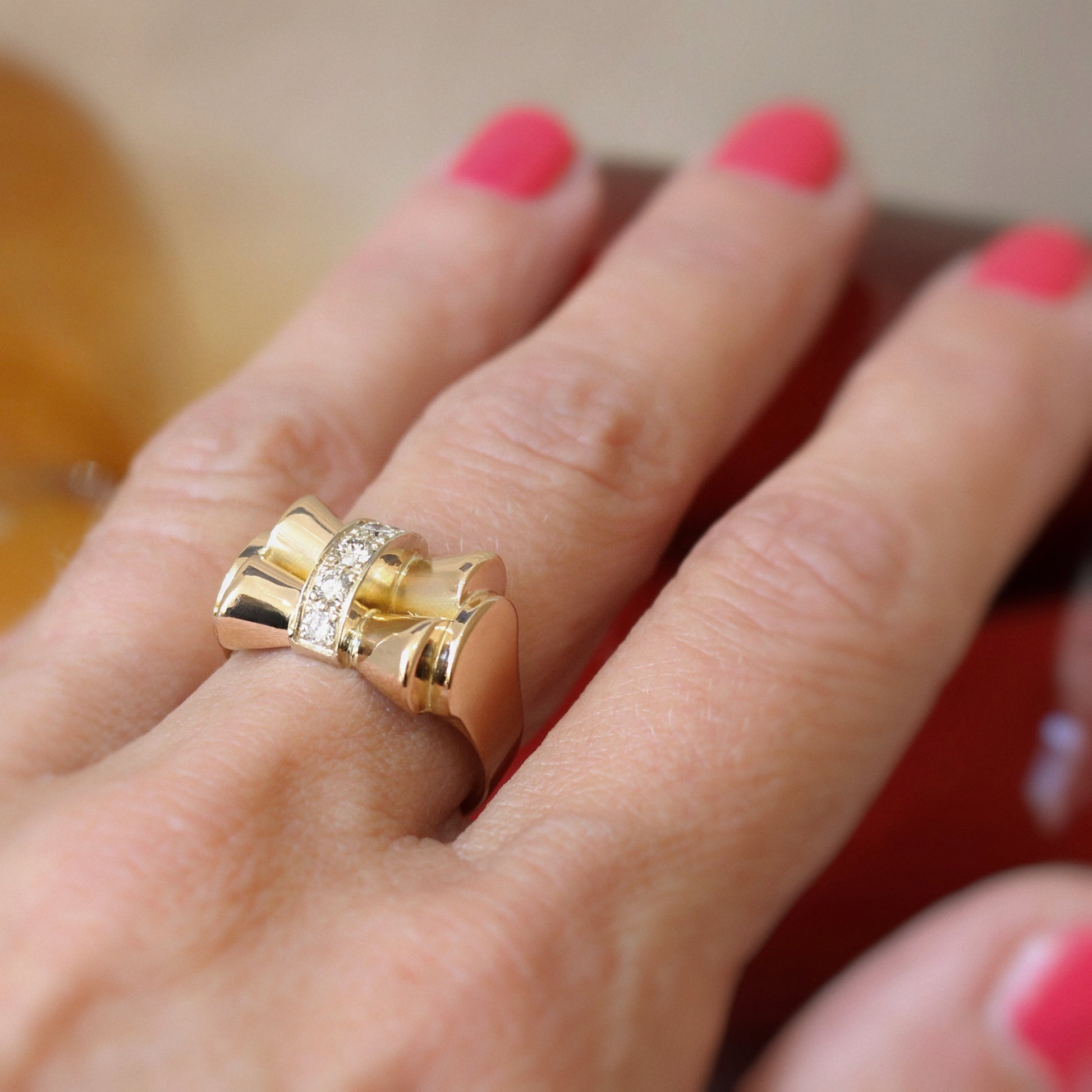 bague tank en or rose et diamants-vers 1940