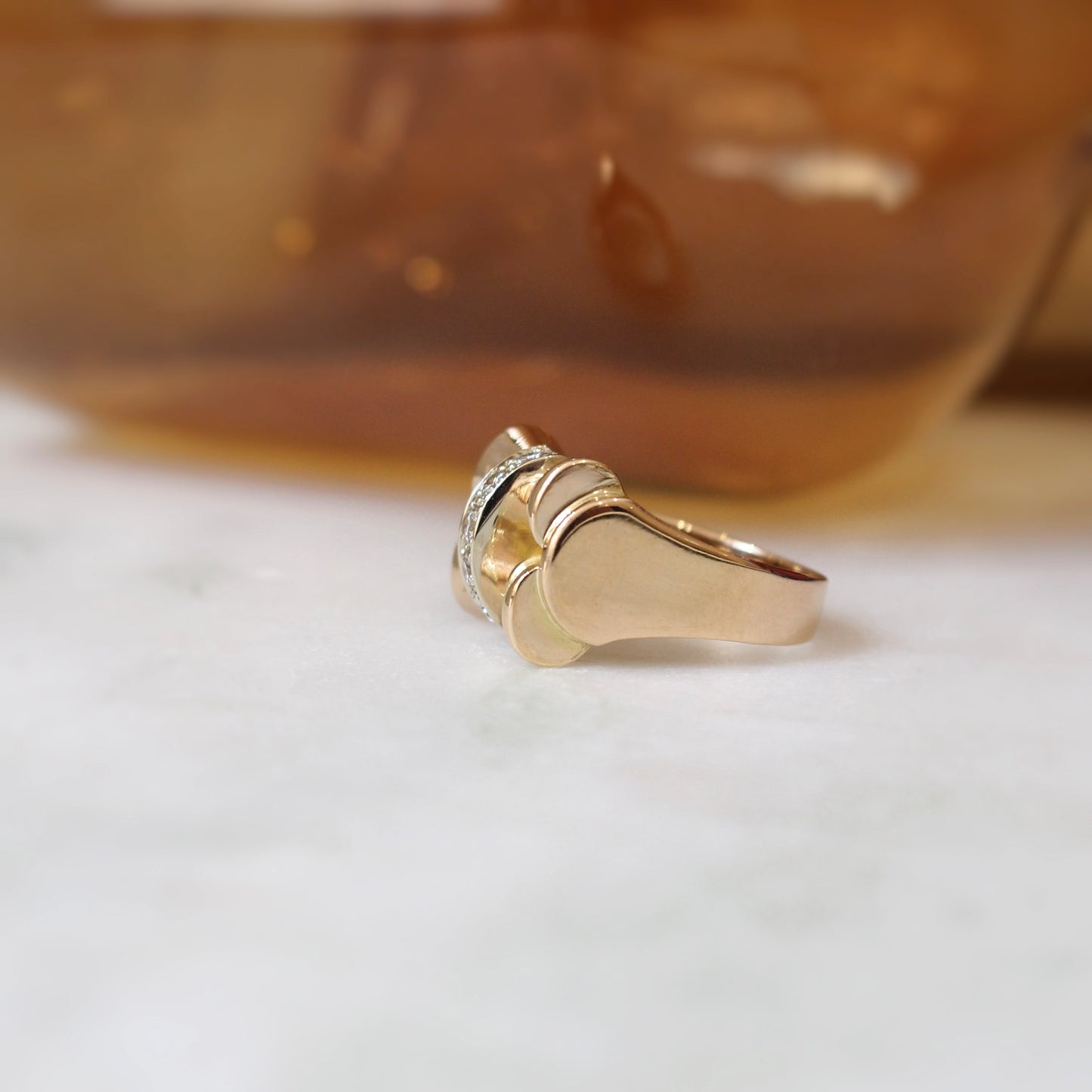 bague tank vintage en or rose et diamants