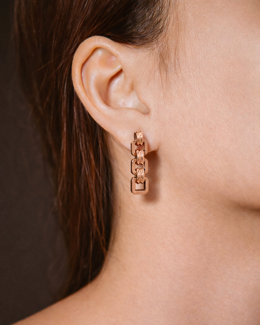 boucles d'oreilles pendantes anciennes-années 40 - or rose 18k