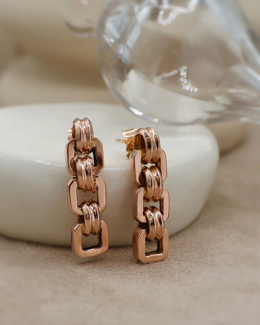 Boucles d'oreilles années 40 maillons or rose 18K