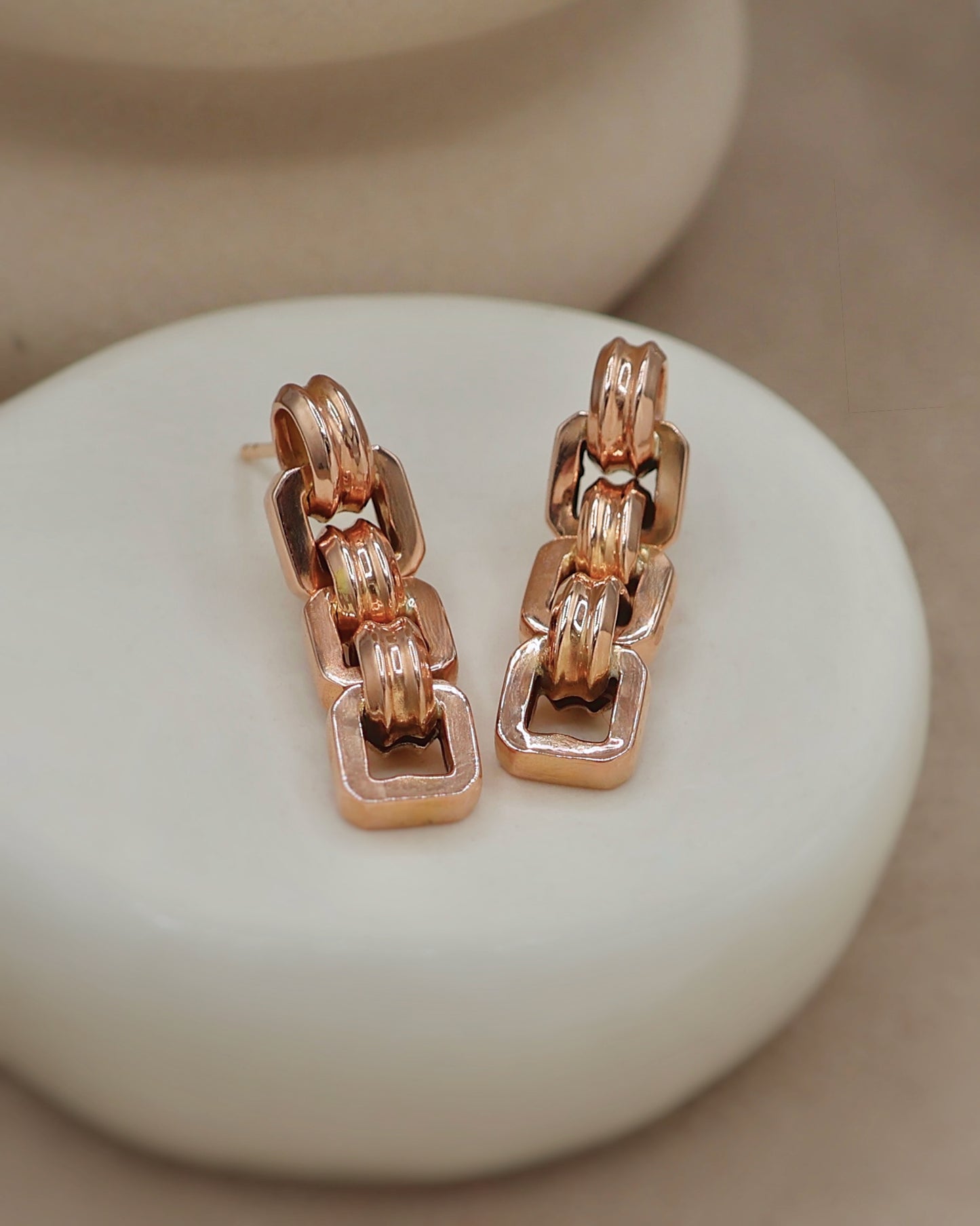 Boucles d'oreilles pendante anciennes or rose 18K