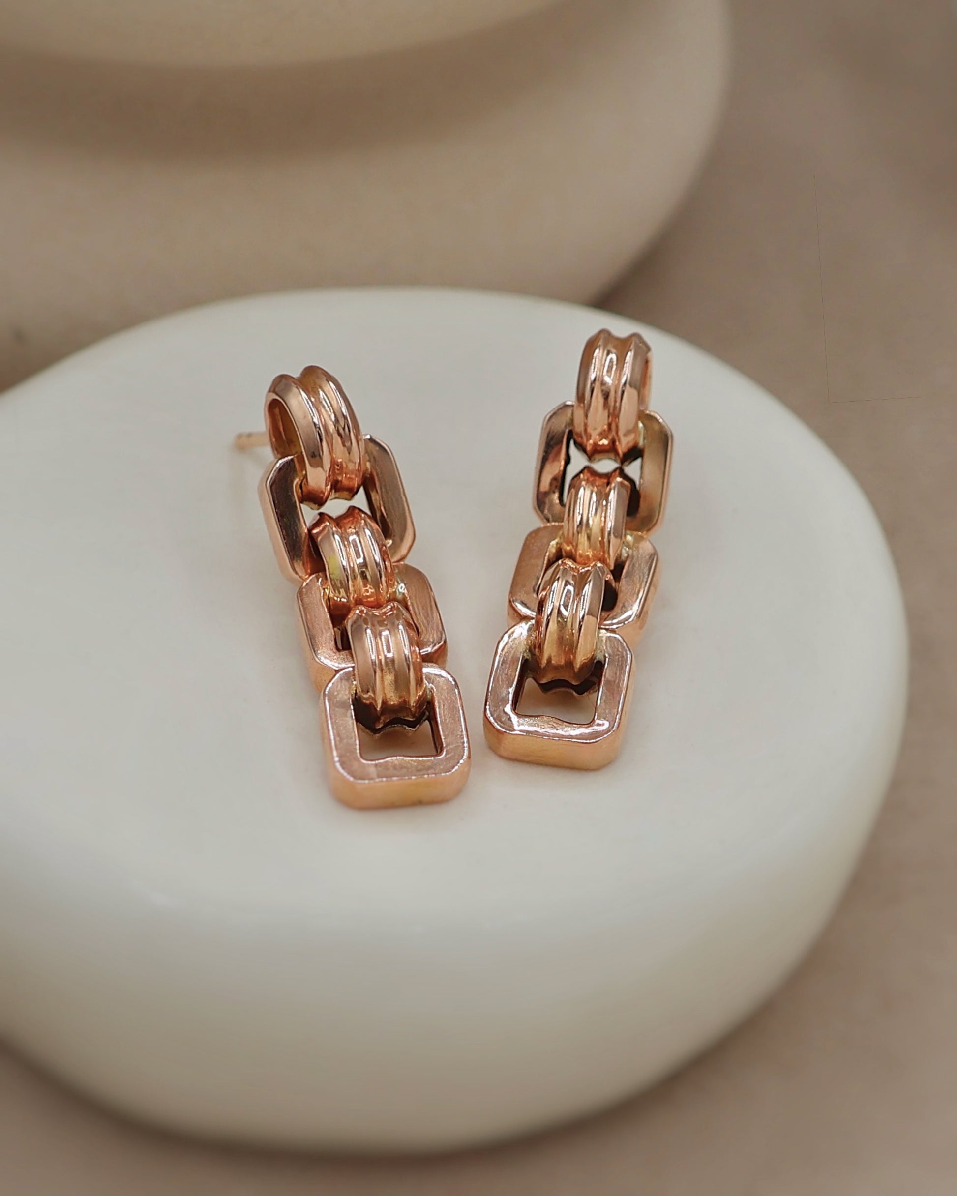 Boucles d'oreilles pendante anciennes or rose 18K