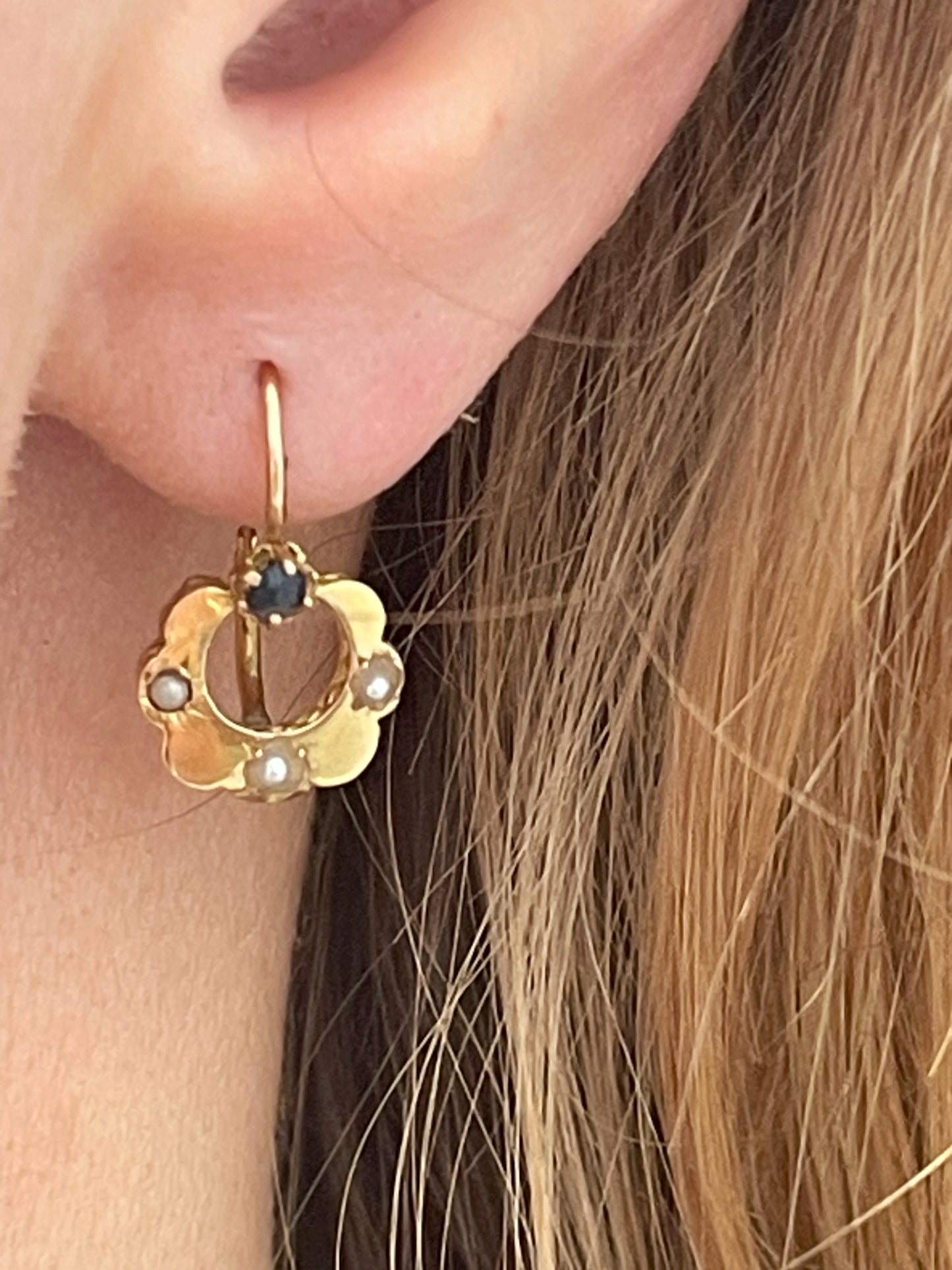 Boucles d'oreilles perles fines XIX siecle or jaune