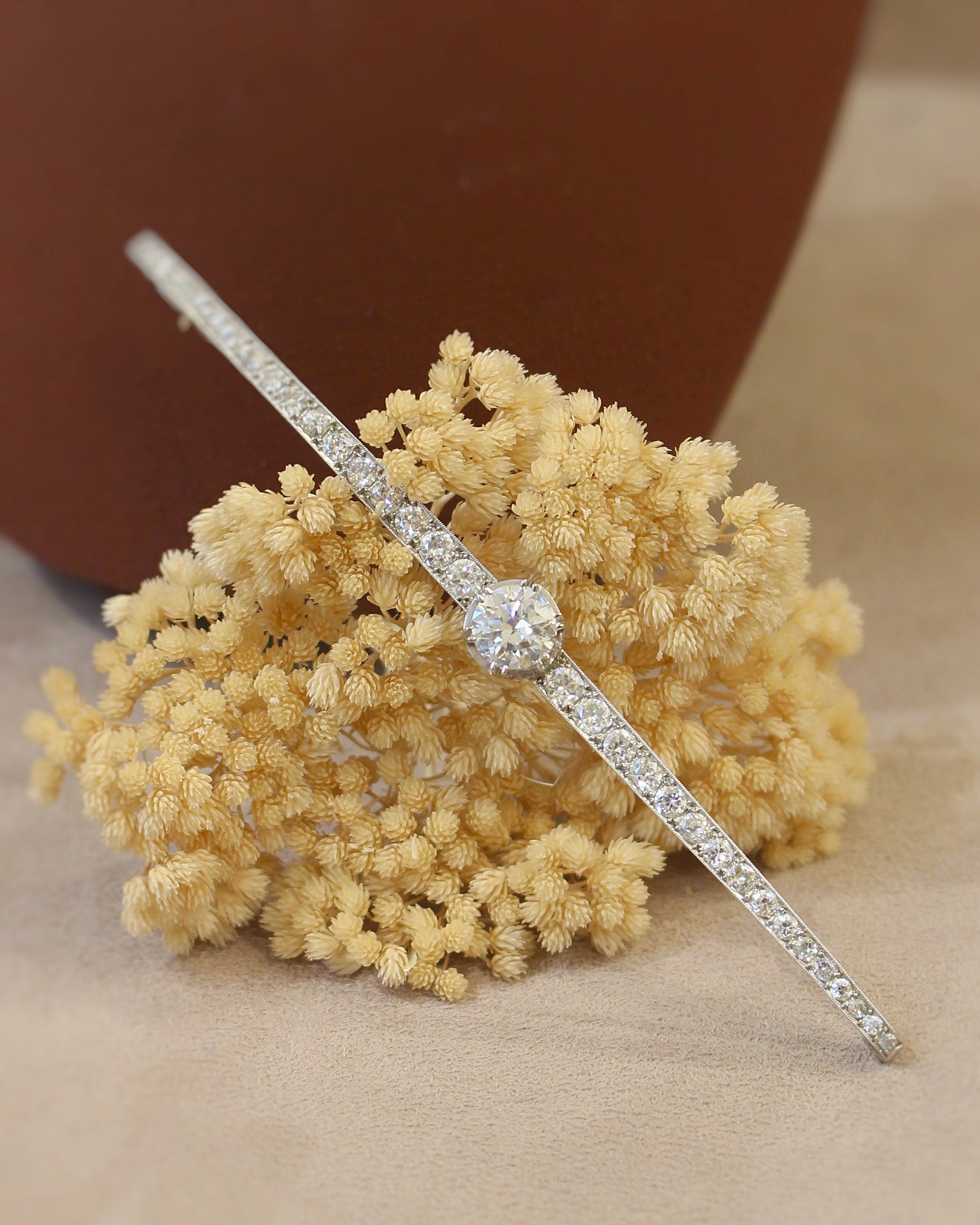 broche barette art déco -broche ancienne tout diamants sur platine - vers 1920