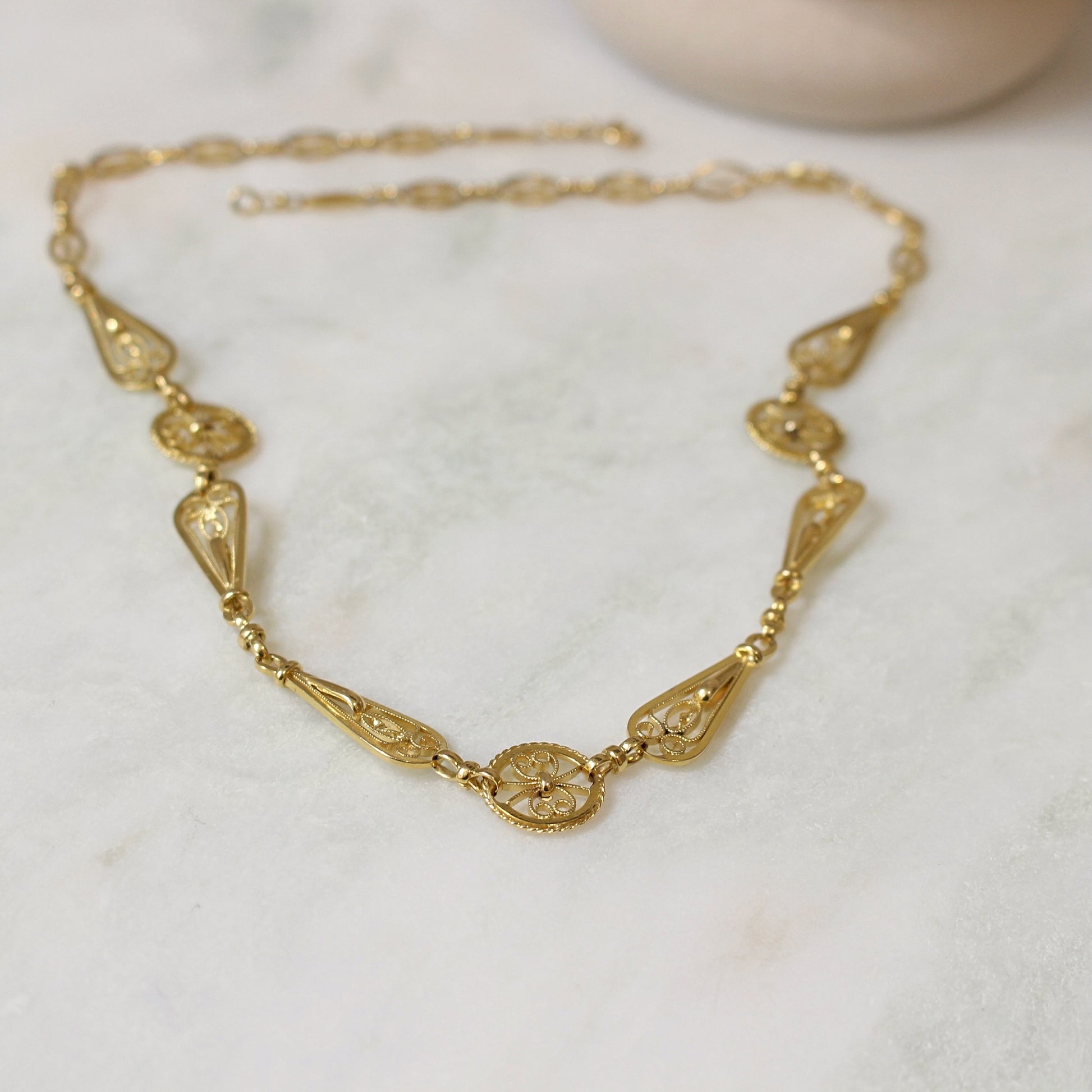 Collier femme ancien vers 1910-or jaune 18K-collier filigrane