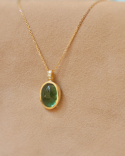 Pendentif or jaune tourmaline verte et diamants 