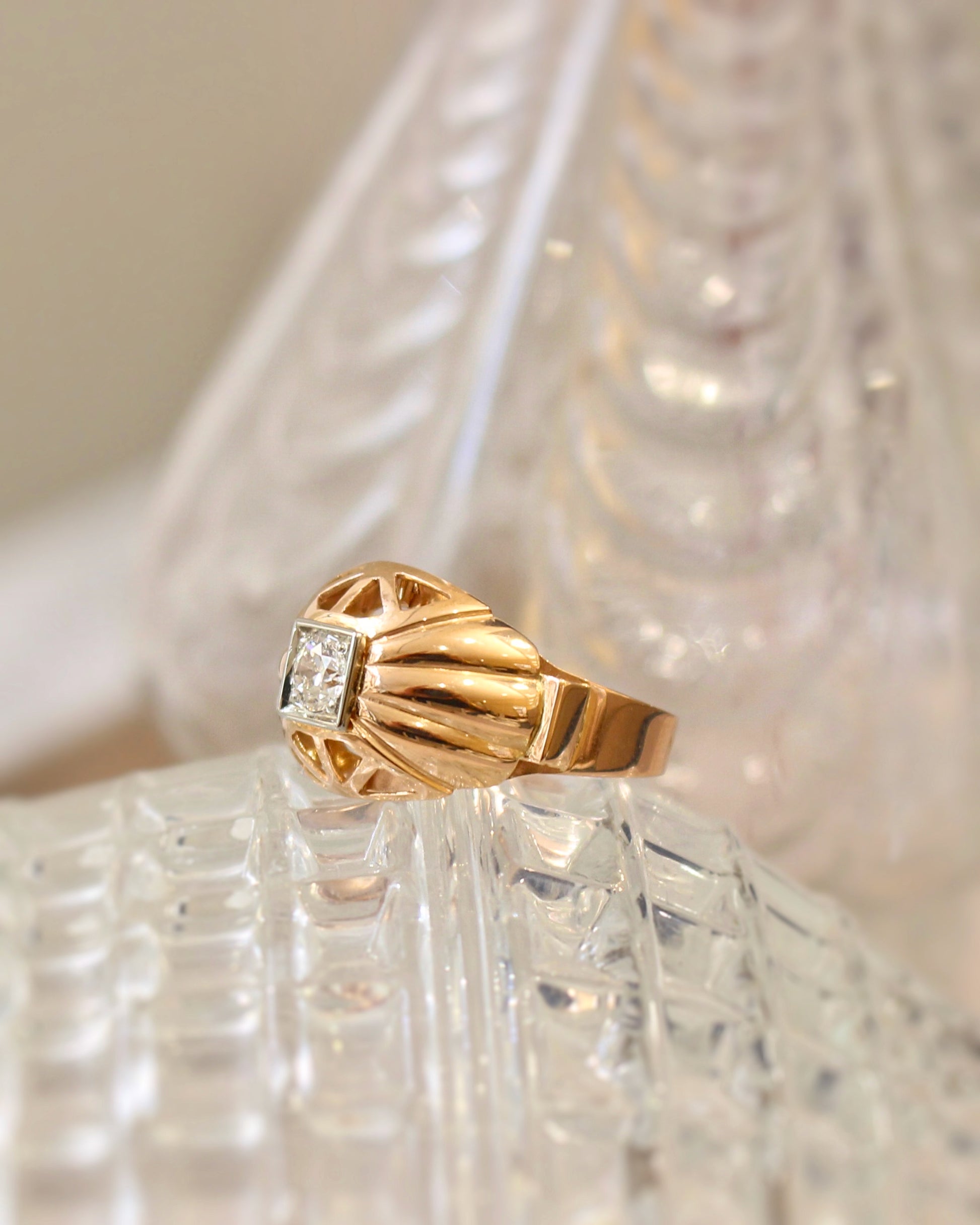 bague ancienne dite bague tank-vers 1940- or rose et diamant