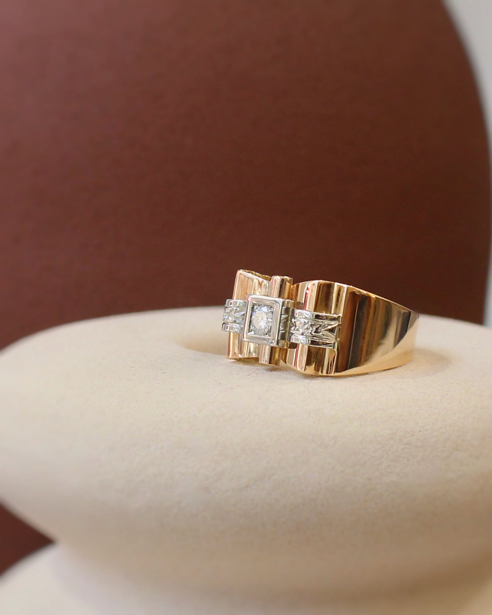 bague ancienne dite tank-diamant taille ancienne-monture en rose