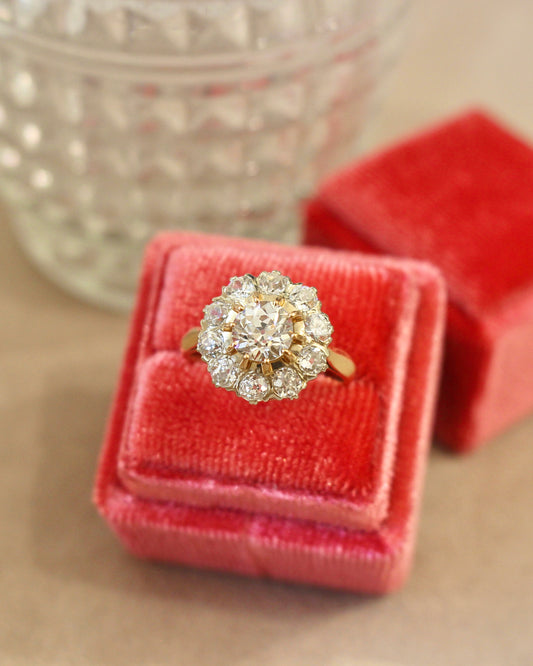 bague ancienne style marguerite - diamants