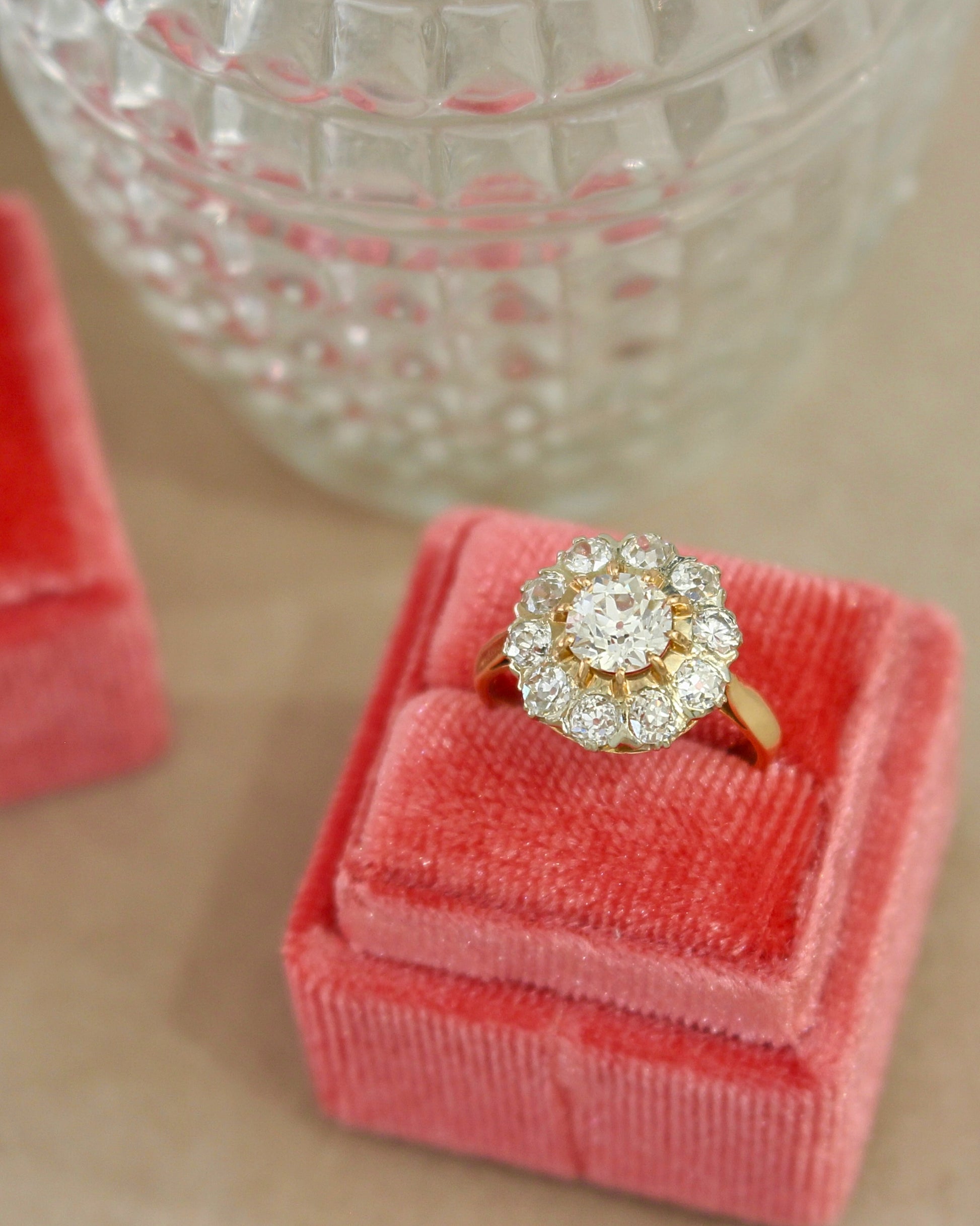 bague ancienne vers 1920 en or rose-bague fleur diamants